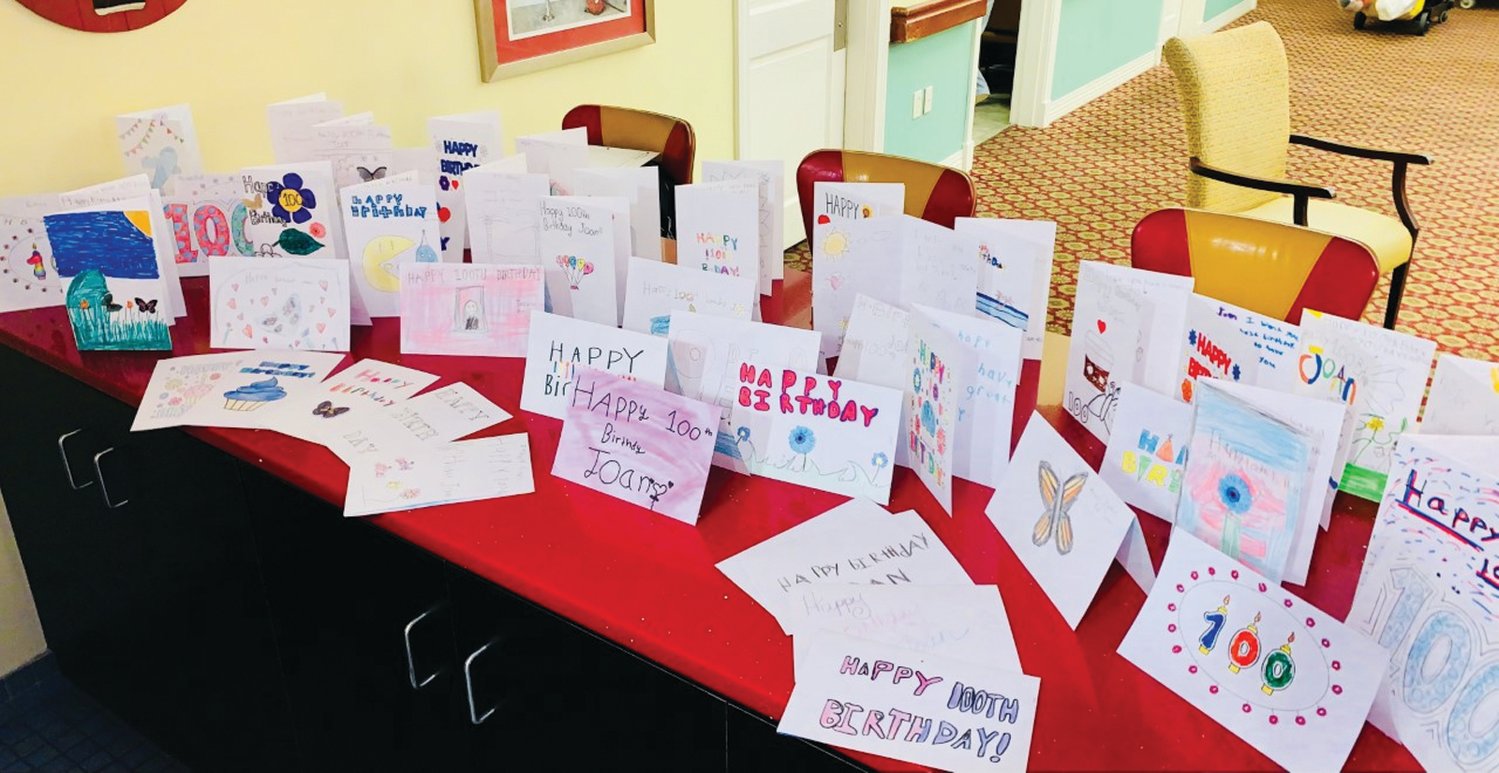 CENTURY CARDS: Joan Margaret Osterhout Ruberg  received 100 birthday cards from Mrs. Cerbo’s Fifth Grade class at Thornton Elementary School.
